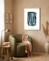 Indigo Blue Botanical Leaves No. 14 framed in a tender room thumbnail
