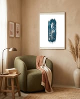 Indigo Blue Botanical Leaves No. 18 framed in a tender room thumbnail
