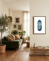 leaves-on-blue-with-rough-brush-stroke-2 framed in a grounding room thumbnail