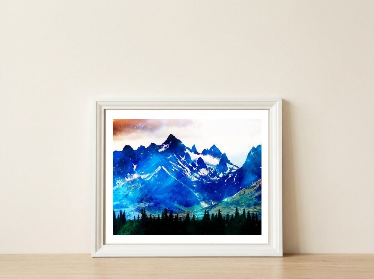Galaxy Mountain V2 — framed, leaning against the wall