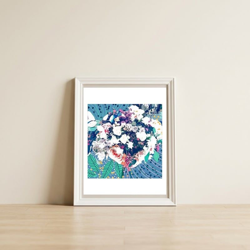 Bouquet — framed, leaning against the wall