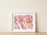 Watercolor branches and leaves - autumn palette — framed, leaning against the wall thumbnail