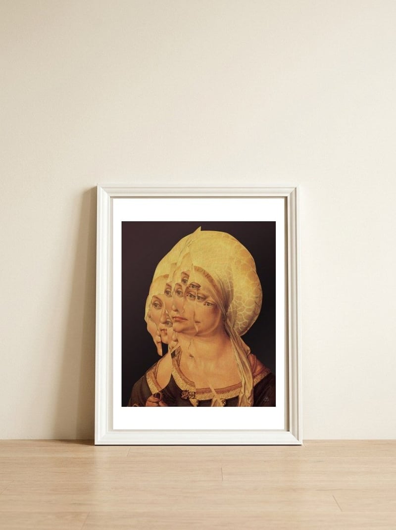 Another Portrait Disaster With Dürer — framed, leaning against the wall