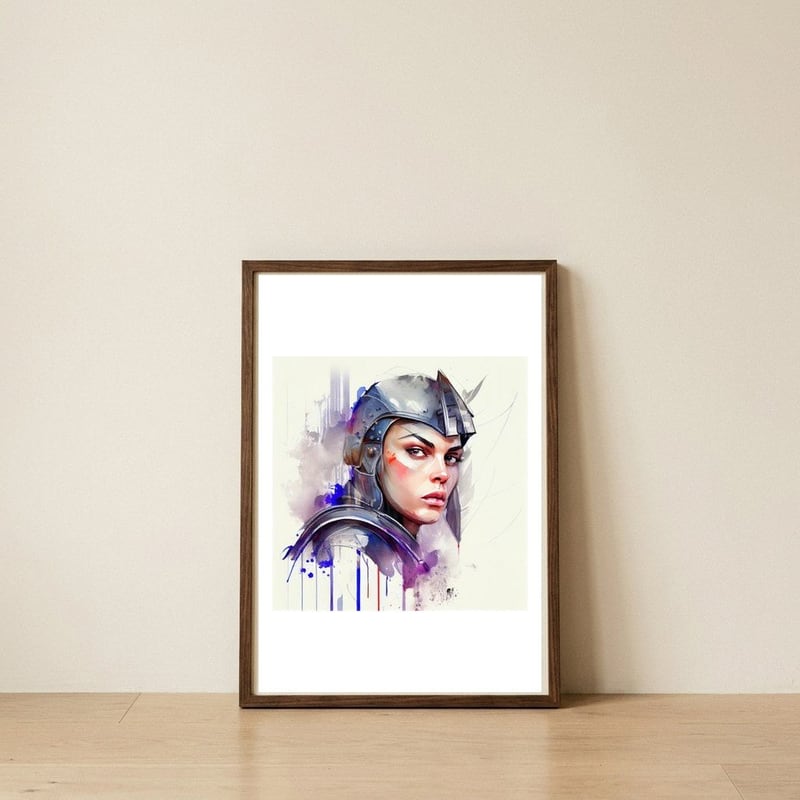 medieval-helm-officer-side-view-1 — framed, leaning against the wall