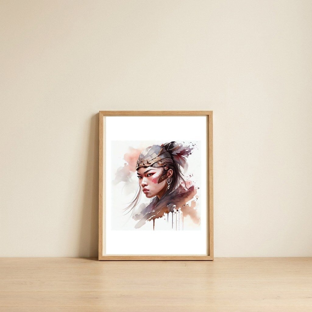 side-view-asian-warrior-woman-portrait-1 — framed, leaning against the wall