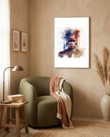 vivid-watercolor-african-warrior-portrait framed in a tender room thumbnail