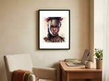 watercolor-african-warrior-woman-portrait framed in a focused room thumbnail
