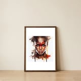 red-mask-watercolor-african-warrior-portrait — framed, leaning against the wall thumbnail