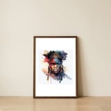 fierce-watercolor-african-warrior-portrait — framed, leaning against the wall thumbnail