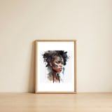 stormy-watercolor-african-warrior-portrait — framed, leaning against the wall thumbnail