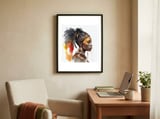 watercolor-african-warrior-side-portrait framed in a focused room thumbnail