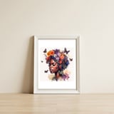 Watercolor Butterfly African Woman #2 — framed, leaning against the wall thumbnail