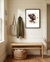 butterfly-african-woman-floral-headpiece framed in a relaxed room thumbnail