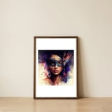 watercolor-carnival-feathered-mask-portrait — framed, leaning against the wall thumbnail