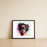 watercolor-carnival-black-mask-portrait — framed, leaning against the wall thumbnail