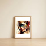 turquoise-carnival-masked-woman-portrait — framed, leaning against the wall thumbnail