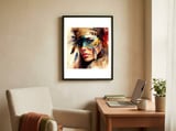 turquoise-carnival-masked-woman-portrait framed in a focused room thumbnail
