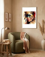 turquoise-carnival-masked-woman-portrait framed in a tender room thumbnail