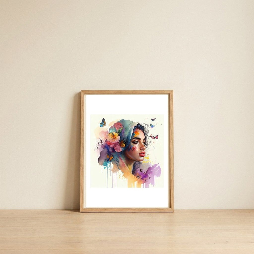 butterfly-veil-portrait — framed, leaning against the wall