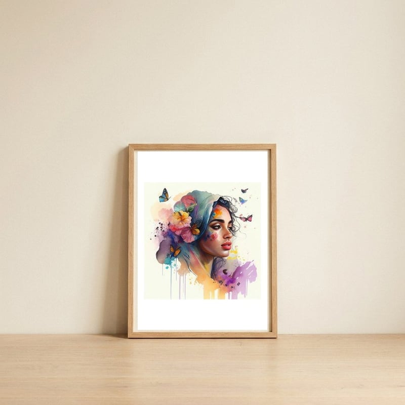 butterfly-veil-portrait — framed, leaning against the wall