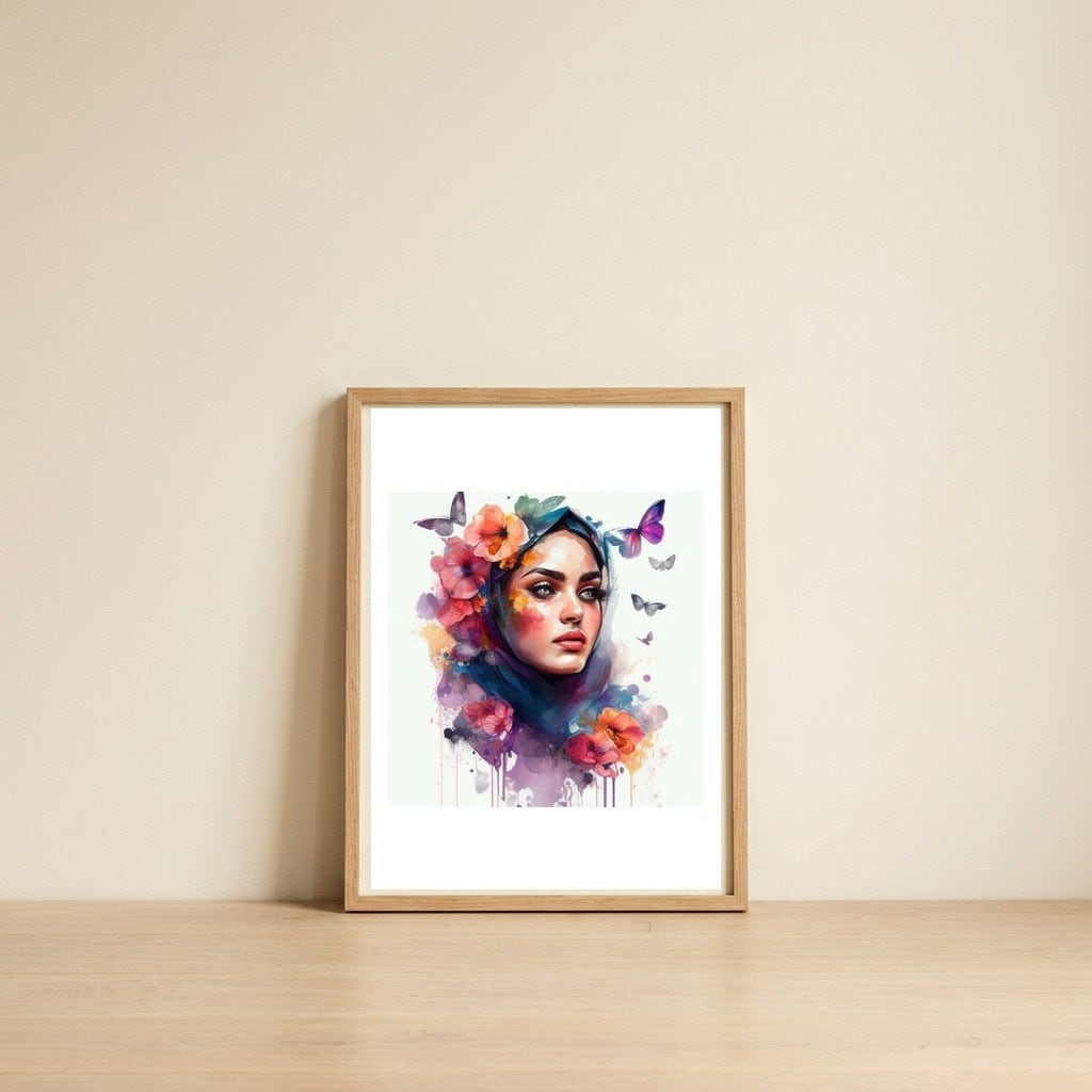 sapphire-veil-floral-gaze — framed, leaning against the wall