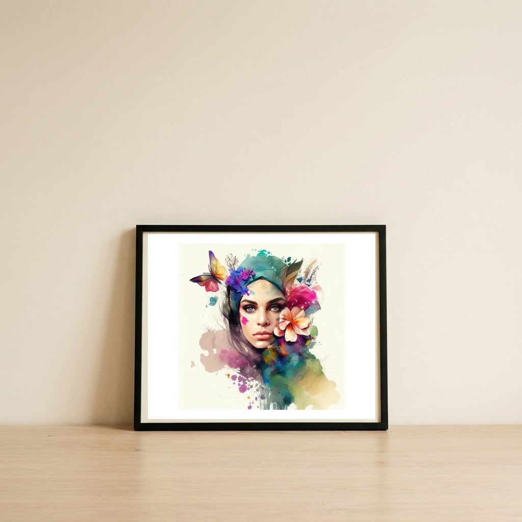 teal-veil-blossom-accent — framed, leaning against the wall