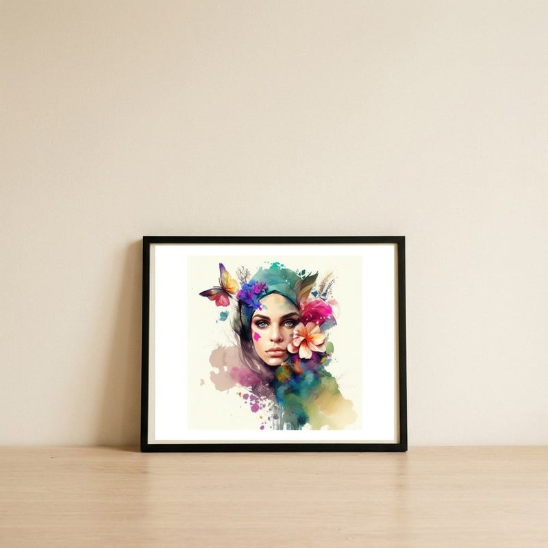teal-veil-blossom-accent — framed, leaning against the wall
