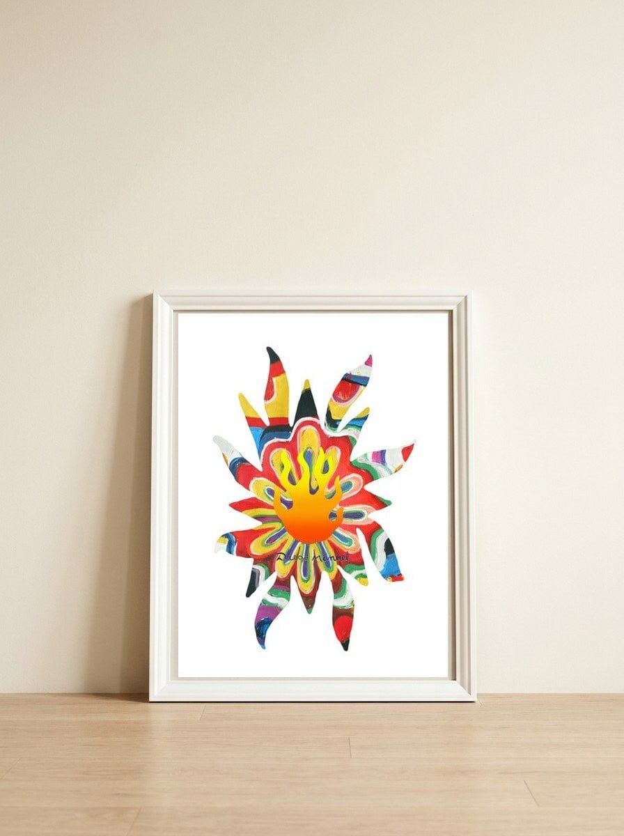 Fuego 23 Copia — framed, leaning against the wall