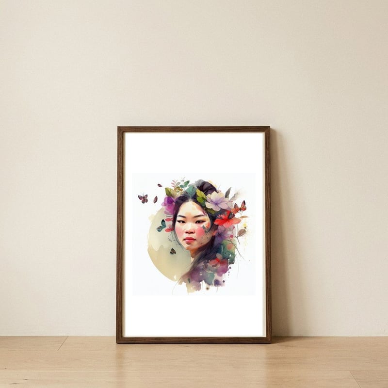watercolor-asian-garden-daydream — framed, leaning against the wall