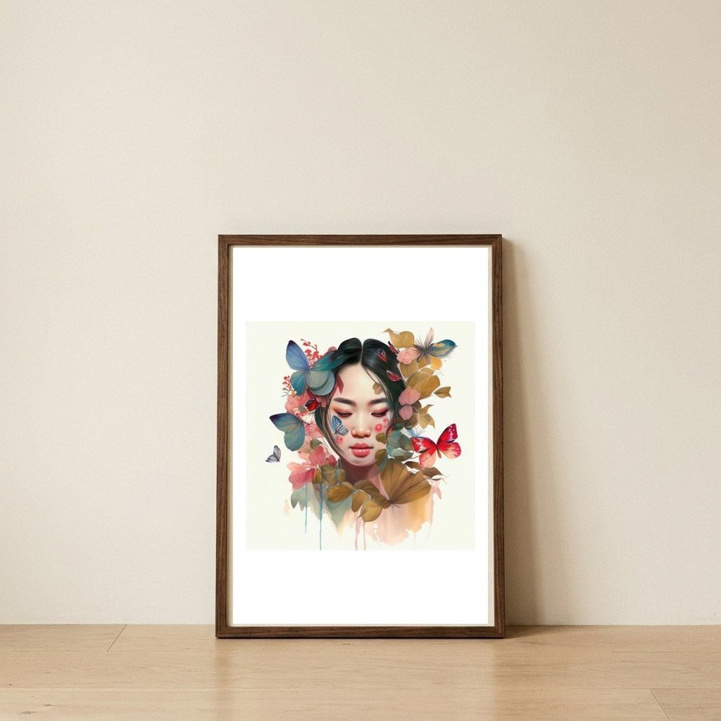 watercolor-asian-butterfly-serenity — framed, leaning against the wall