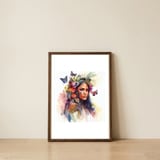 floral-native-warrior-woman-butterfly-crown — framed, leaning against the wall thumbnail