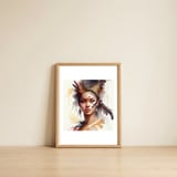 native-warrior-woman-feathered-crown — framed, leaning against the wall thumbnail