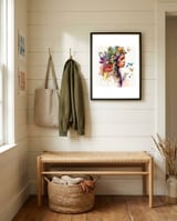 floral-native-warrior-woman-with-leaves framed in a relaxed room thumbnail