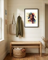 floral-native-warrior-woman-butterfly-aura framed in a relaxed room thumbnail