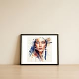 native-warrior-woman-blue-feather-gaze — framed, leaning against the wall thumbnail