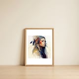 native-warrior-woman-feathered-profile — framed, leaning against the wall thumbnail