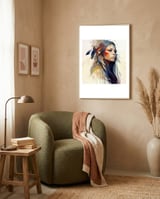 native-warrior-woman-feathered-profile framed in a tender room thumbnail