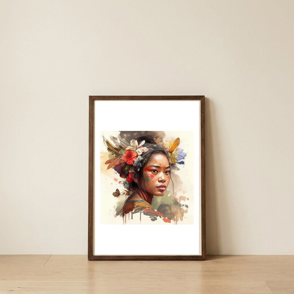 tropical-floral-indonesian-woman-glow — framed, leaning against the wall