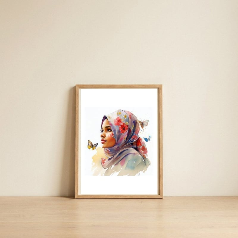 floral-veil-with-butterflies — framed, leaning against the wall