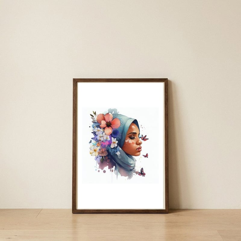 serene-veil-wildflower-crown — framed, leaning against the wall