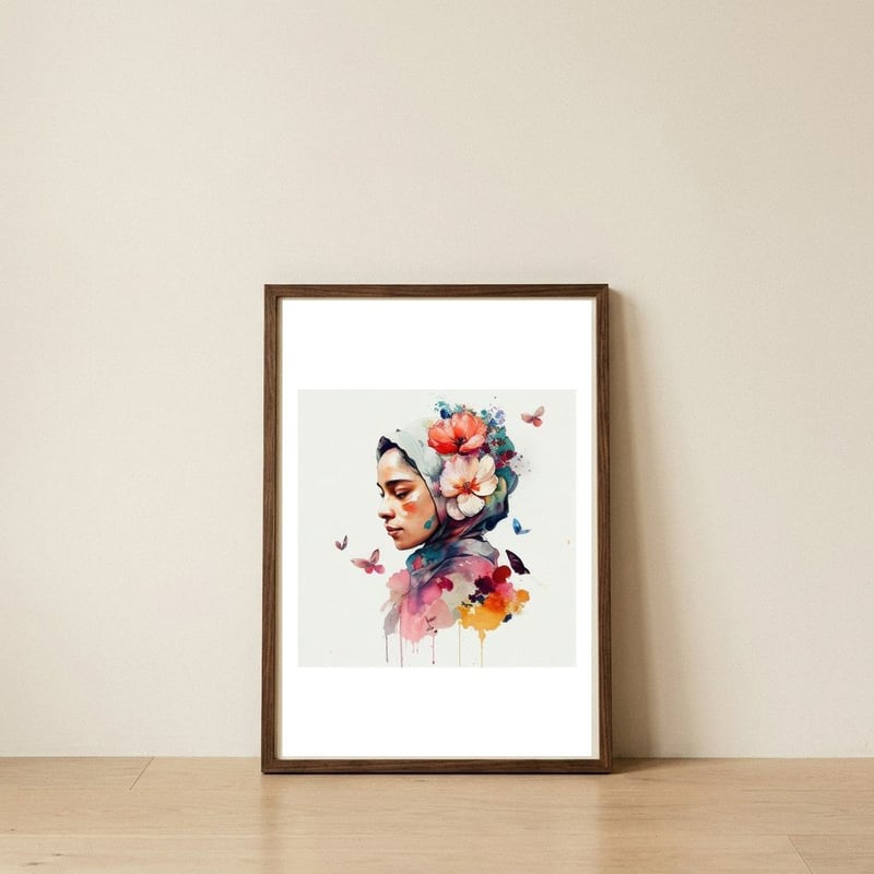 twin-blossom-veil-profile — framed, leaning against the wall