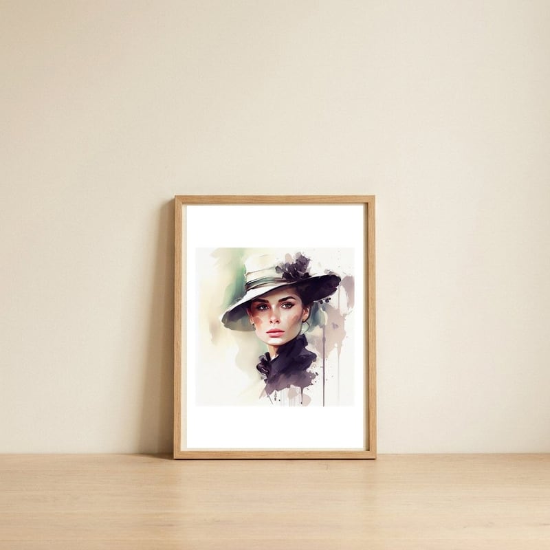 classic-beige-hat-portrait — framed, leaning against the wall