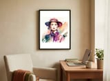 purple-fashion-hat-portrait framed in a focused room thumbnail