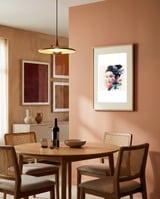 teal-and-coral-modern-geisha framed in a intimate room thumbnail