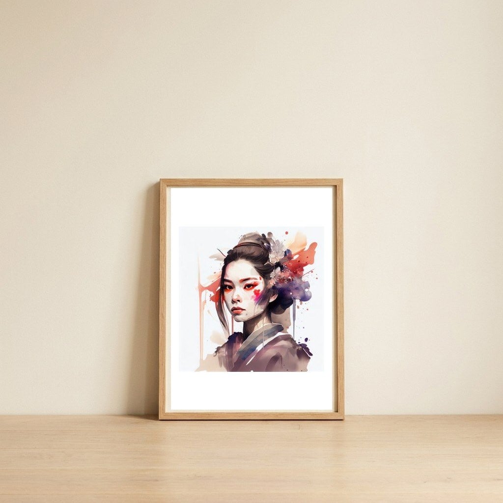 crimson-accent-modern-geisha — framed, leaning against the wall