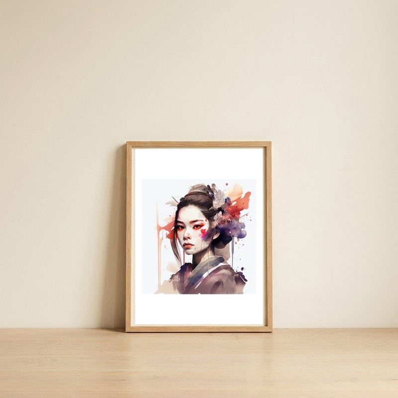 crimson-accent-modern-geisha — framed, leaning against the wall