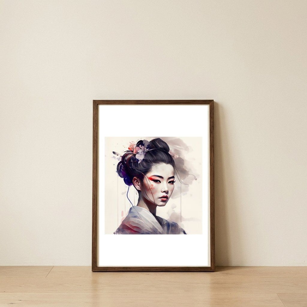 floral-modern-geisha-portrait — framed, leaning against the wall