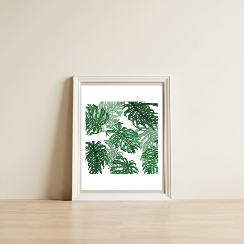 Monstera Deliciosa — framed, leaning against the wall