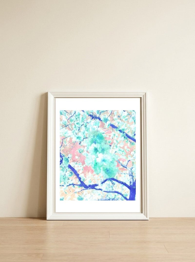 Japanese Blossom Pastel — framed, leaning against the wall