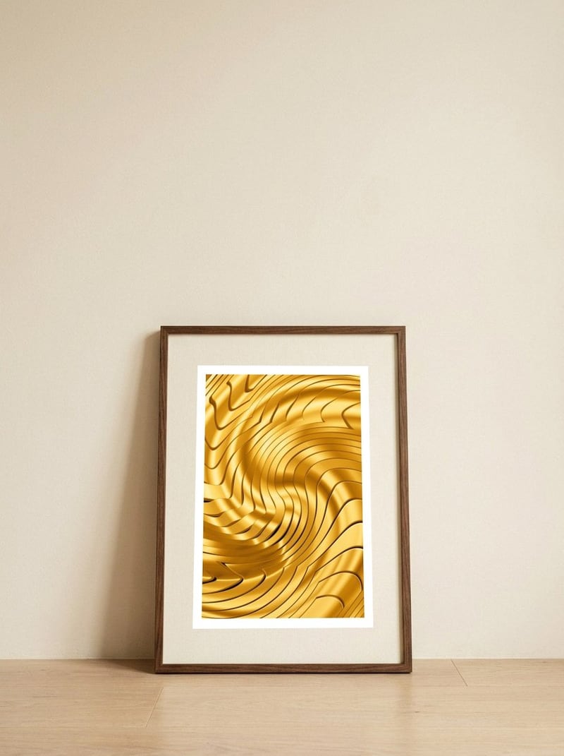 Goldie X — framed, leaning against the wall